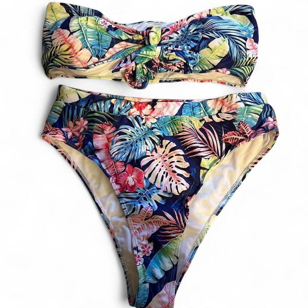 NWT Women's Plus Size 2XL Tropical High Waisted Bikini Set